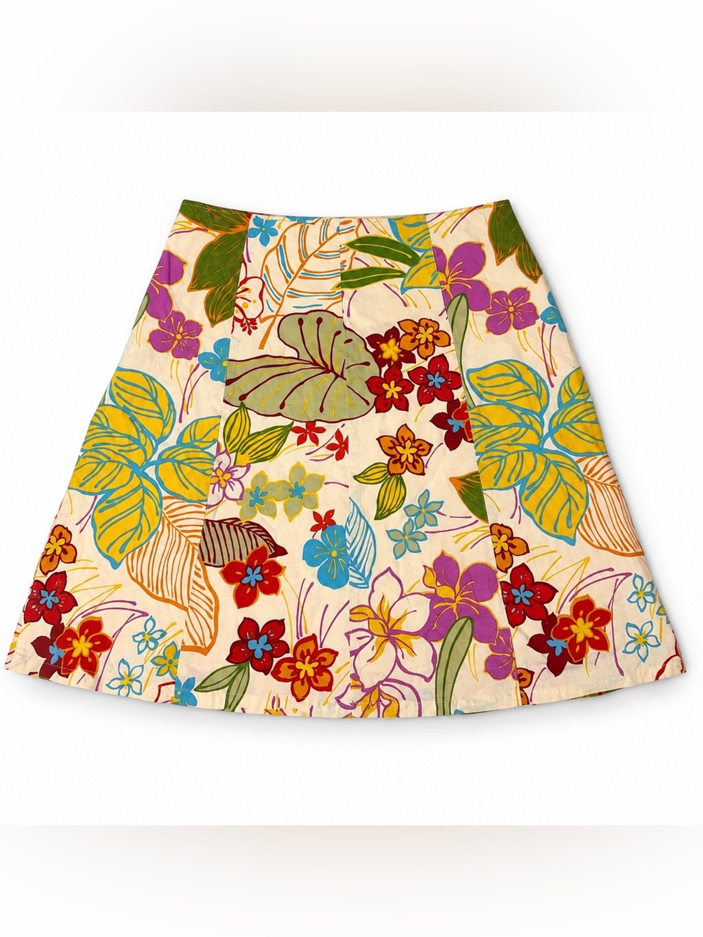 IZOD Tropical Floral Cotton A-Line Skirt Size 4 Colorful Resort Y2K